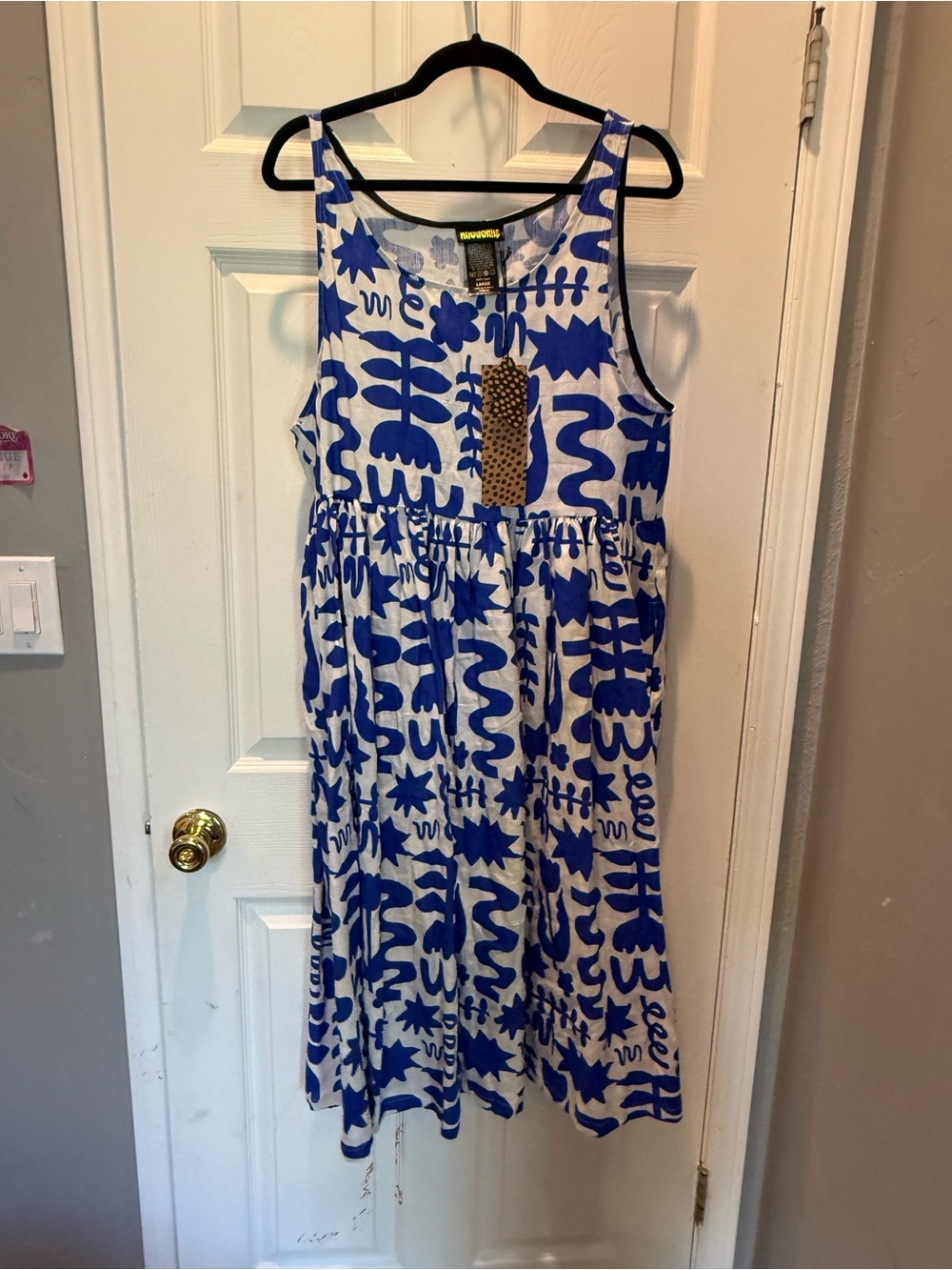 Nooworks Blue & White Linen Naomi Dutch Garden Dress, Large